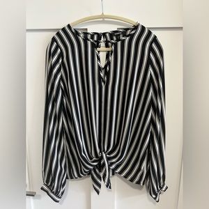 Express Black and White Tie Front Shirt